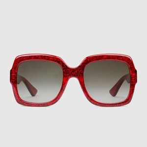 Gucci Oversize Square-Frame Sunglasses - Glitter Red